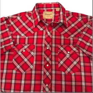 Wrangler Womens Pearl Snap Western Short Sleeve Shirt Red Plaid Size Large